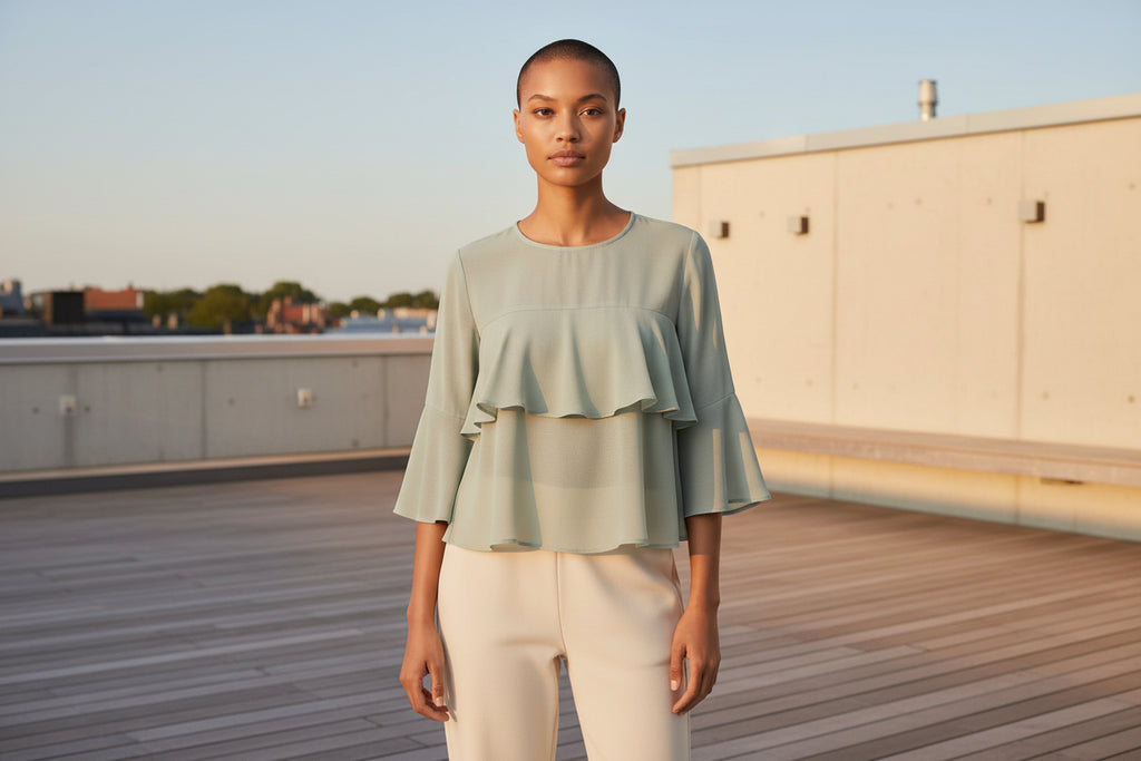 BLUSA CHIFFON DETALHE BABADO 26228700