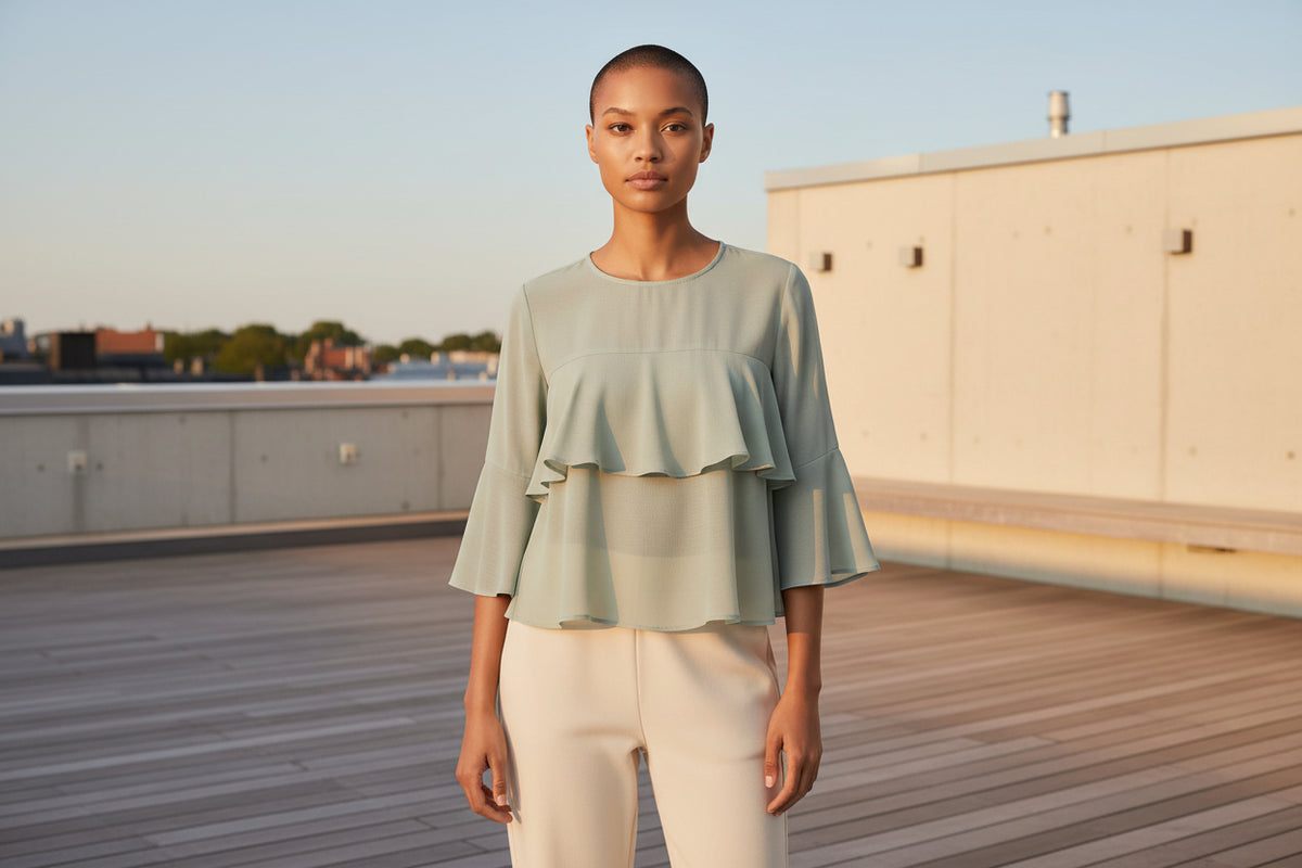 BLUSA CHIFFON DETALHE BABADO 26228700